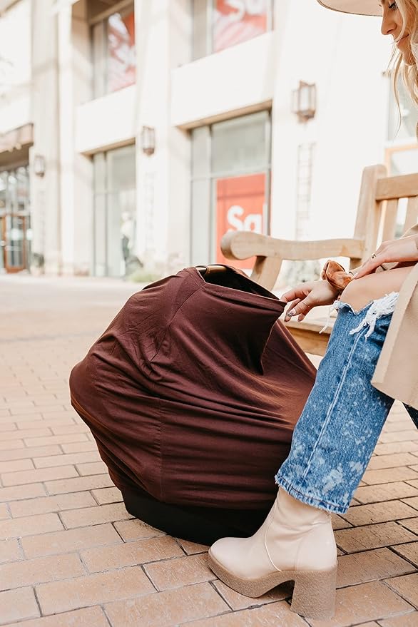 Baby Car Seat Cover Canopy and Nursing Cover Multi-Use Stretchy 5 in 1 Gift "Moose" by Copper Pearl