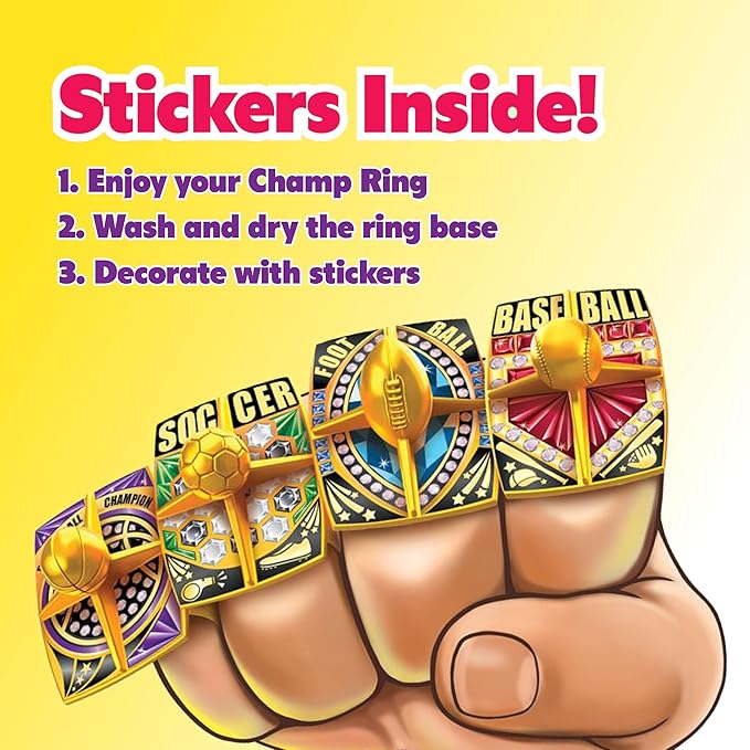 Champ Ring Basketball, Slam Dunk Watermelon - Sweet Watermelon Flavored Candy Rings - Individually Wrapped - No Artificial Colors or Dyes - Perfect for Parties, Events & Snacks - Bulk Pack of 50