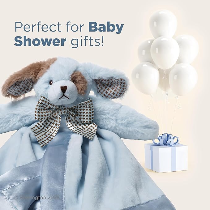 Bearington Baby Waggles Snuggler, 15 Inch Blue Puppy Dog Plush Stuffed Animal Security Blanket Lovey for Babies