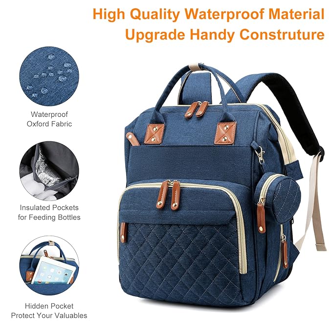 Diaper Bag with Changing Station, Waterproof Baby Bags for Boys & Girls, USB Charging Port for Parents, Must-Have Baby Essentials & Lovely Baby Shower Gifts, Blue