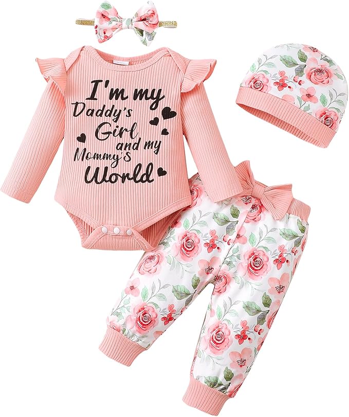 SUNNY PIGGY Baby Girl Clothes Newborn Outfits Infant Ruffle Romper 0-18M Fall Winter Flower Plaid Pants Clothing Set