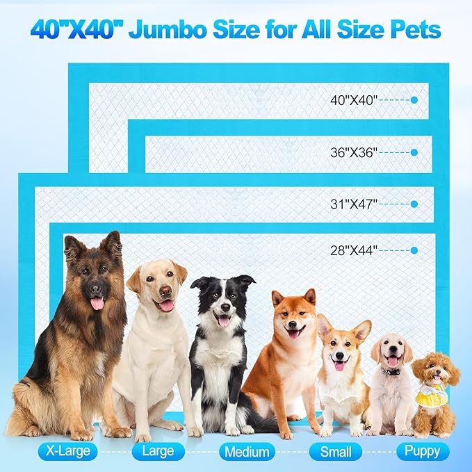 Pee Pads for Dogs & Cats 40"x40" 40 Count, Puppy Pads Extra Large, Disposable Thicken Pet Training Pads for Doggie Rabbits, Incontinence Underpads Ultra Absorbent & Quick-Dry, Leakproof Potty Pad