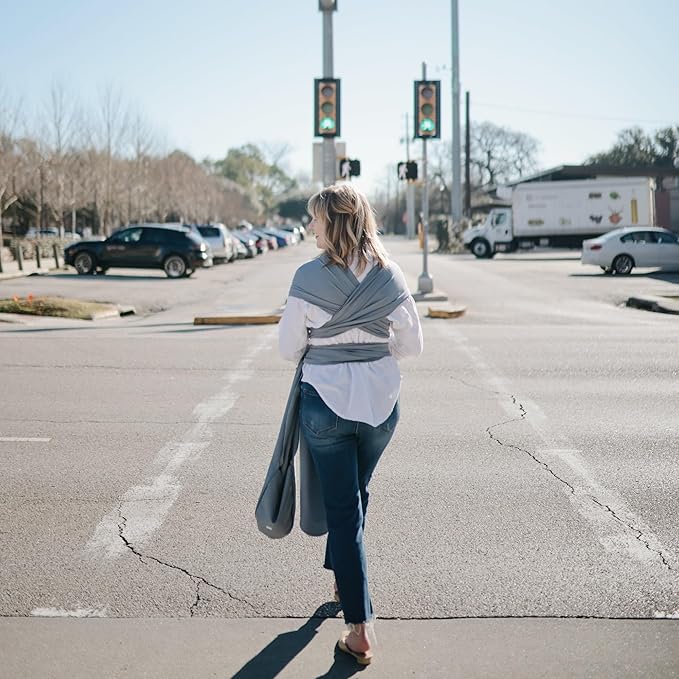 mushie Baby Wrap Carrier | Organic Cotton and Elastane | Infant Sling for Newborn and Babies 8-35 lbs (Tradewinds)