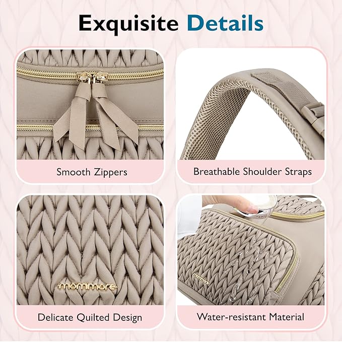 mommore Diaper Bag Small Diaper Backpack Stylish Baby Travel Backpacks with Insulated Pockets, Changing Pad, Stroller Straps