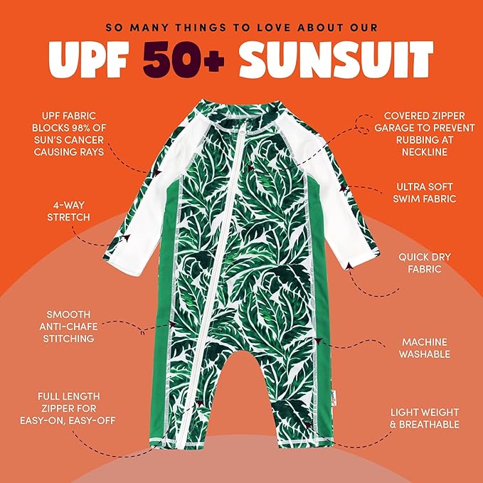 SwimZip Boys' Long-Sleeve UPF 50+ Swimsuit for Baby, Toddler, & Little Boys