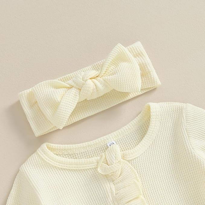 Newborn Girl Clothes Baby Girl Coming Home Outfit Zipper One-piece Outfits Ruffle Footie Bodysuit Jumpsuit Headband