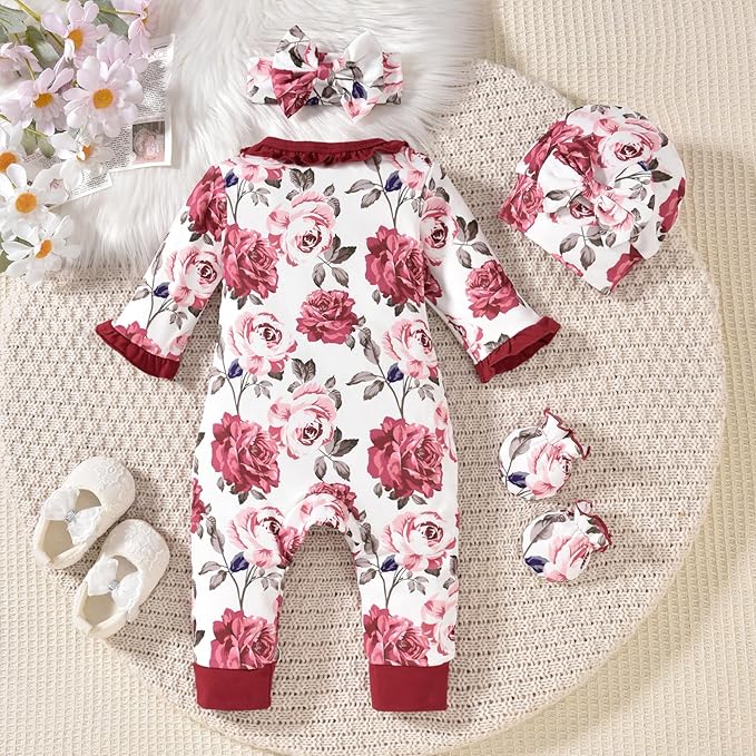 Aalizzwell Baby Girls Romper Outfit Fall Winter Clothes with Accessories