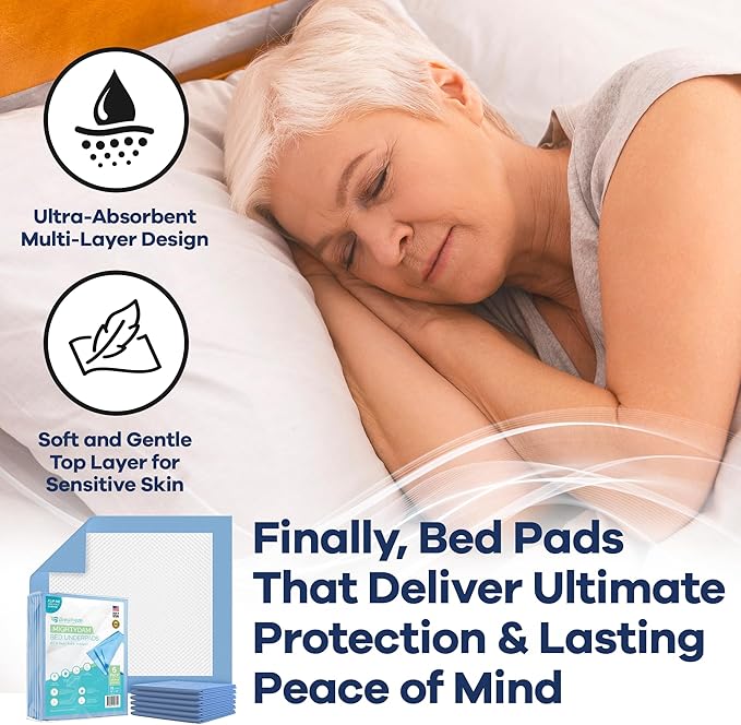Breatheze Incontinence Bed Pads – Extra Large Disposable Underpads for Adults, Elderly, Kids, and Pets – Heavy Duty Absorbent Padding, Waterproof Under Pee Protector Pad with 375 LB Capacity - 6 Pack