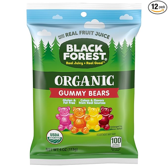Black Forest Organic Gummy Bears Candy, 4 Ounce Bags (Pack of 12)