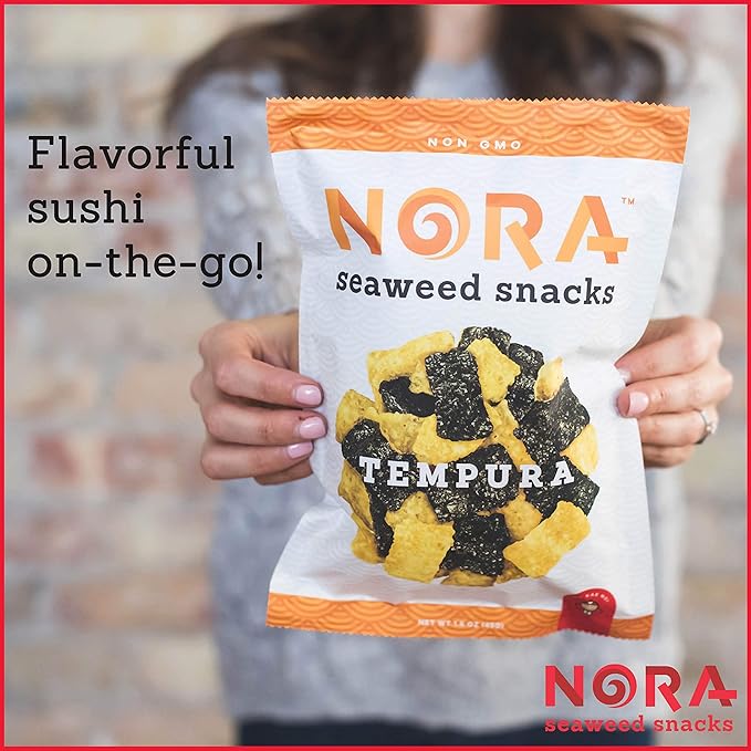 Original Tempura Seaweed Snacks by Nora, Thick Nori Sheets Snack Strips, Low-Carb Healthy Snacks for Adults, Asian Snacks, Vegan, Non-GMO, 6-Pack