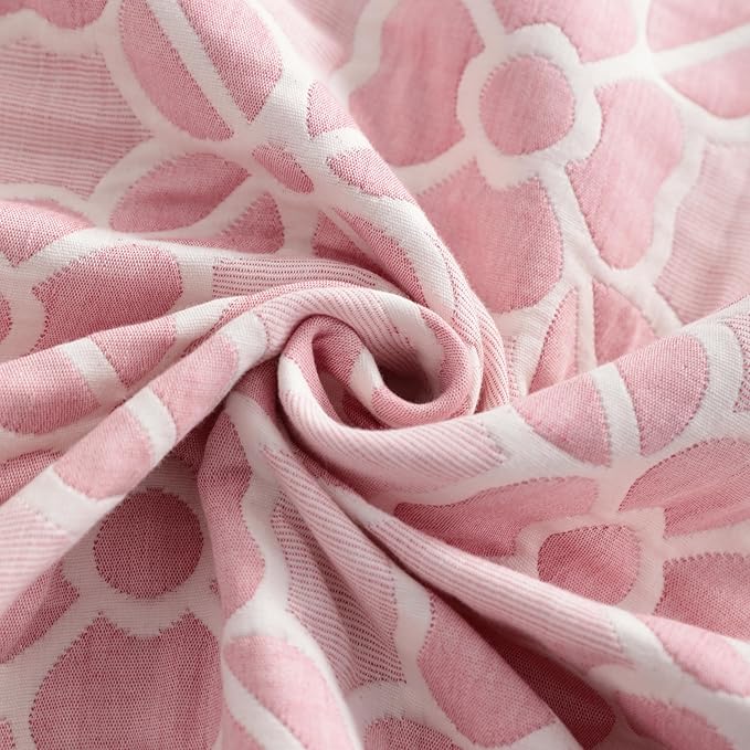 NTBAY 3 Layer Toddler Blanket, Muslin Cotton Jacquard Bed Blankets, Lightweight Thermal Baby Blanket, Super Soft and Warm Crib Blanket for All Seasons, Decoration Gift, 30"x40", Pink Clover