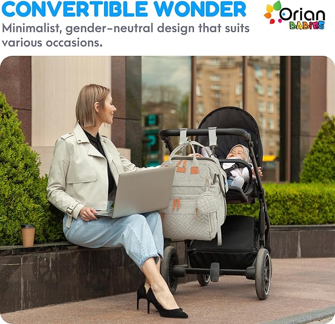 Orian Diaper Bag Backpack, Diaper Bag with Baby Changing Station, Large Travel Diaper Bag, Mosquito Net, USB Charging Port, Waterproof Unisex Baby Bag - 3 bonus gifts