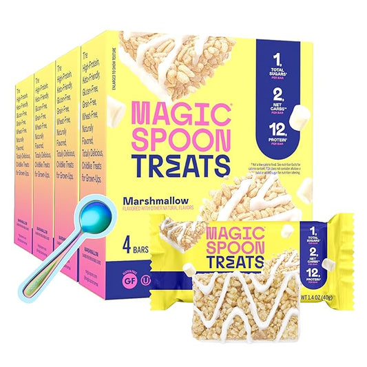 MAGIC SPOON Treats - High Protein, Low Carb, Keto Friendly, 1g of Sugar, Gluten Free, Crispy Treat Protein Bar Cereal Bar, On-The-Go Healthy Snack (Marshmallow, 16 Bars)