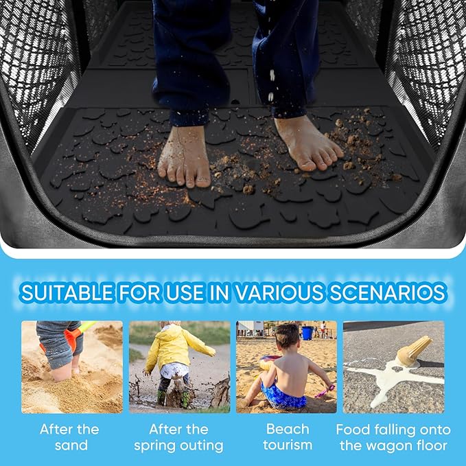 All Weather Mat for Wrangler Deluxe 4 Seater Stroller Wagon,Myvikcar Insert Floor Protect Pad 31.5x22 Inch(Black)