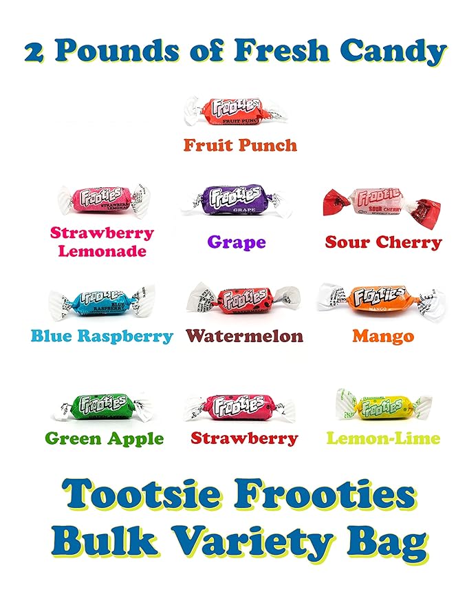 Fruities 10 Flavors - 2 LB Bulk Candy - Assorted Flavor - Fruit Chews - Gluten Free - Ultimate Variety - Taffies - Individually Wrapped Candy - Queen Jax