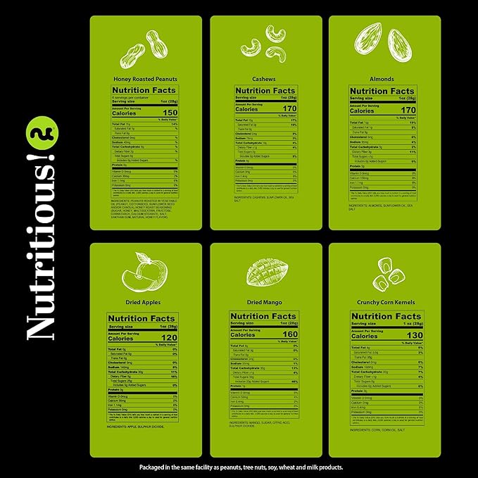 NUT CRAVINGS - Dried Fruit & Mixed Nuts Basket in Green Box (6 Assortments of 4 oz, 1.5 lb) Food Arrangement, Healthy Snack Care Package, Food Assortments