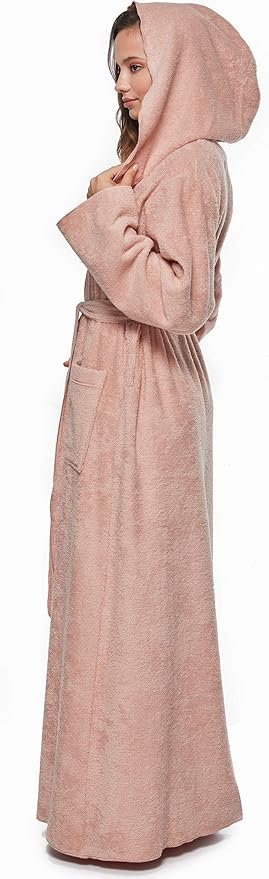 Arus Women's Princess Robe Ankle Long Hooded Lightweight Turkish Cotton Bathrobe