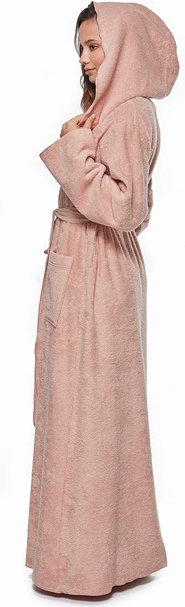 Arus Women's Princess Robe Ankle Long Hooded Lightweight Turkish Cotton Bathrobe