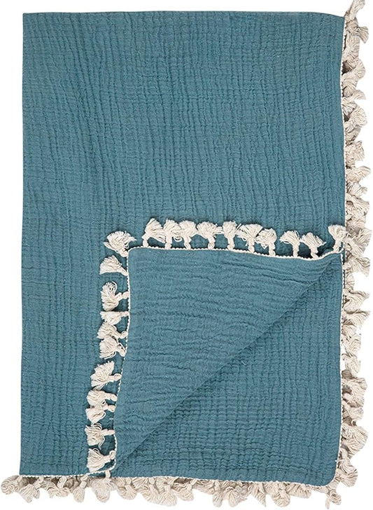 Crane Baby Muslin Swaddle Blanket, Soft Cotton Lightweight Nursery and Stroller Blanket for Baby Boys & Girls, Riverstone, 30" x 40"