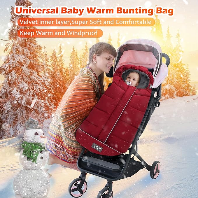 LAT Baby Warm Bunting Bag Universal,Stroller Sleeping Bag Cold Weather,Waterproof Toddler Footmuff(Basic,Red)