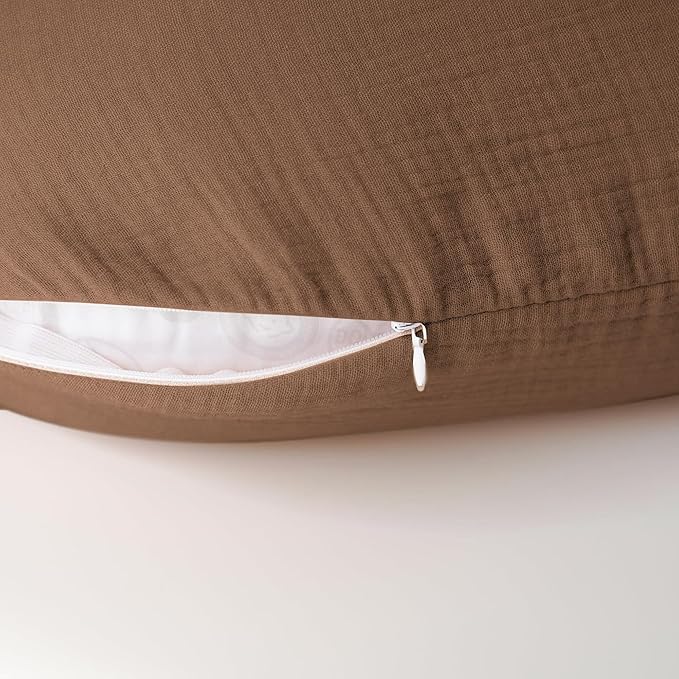 Konssy Muslin Nursing Pillow Covers, Soft and Cute Nursing Covers for Breastfeeding Pillows, Ideal for Newborn Baby Boys and Girls (Coffee, Sun) - 2 Pack