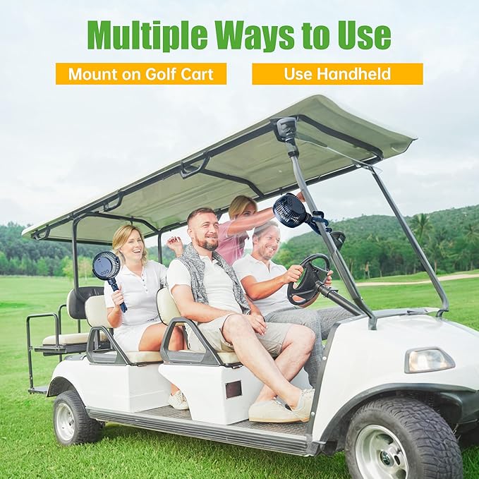 10L0L Golf Cart Fan - Universal Mount, 8000mAh Battery, 3-Speed Fan, LED Light, 56-Hour Runtime, Reverse Charging Function for Yamaha EZGO Club Car Golf Cart, Blue