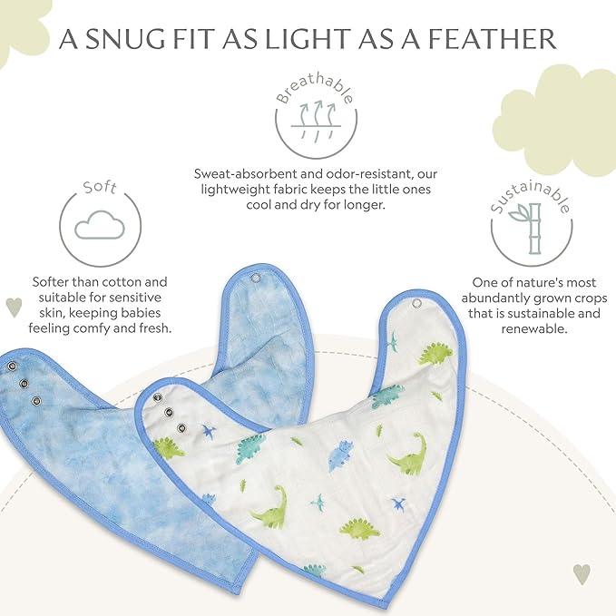 Bamboo Little Baby Bibs (Pack of 2) - Bibs with Adjustable Snaps- Absorbent Terry Backing