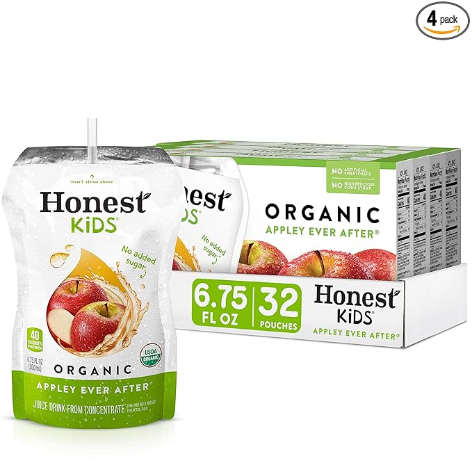 Honest Kids Appley Ever After, Apple Organic Fruit Juice Drink, 6.75 Fl Oz (32 Pack)