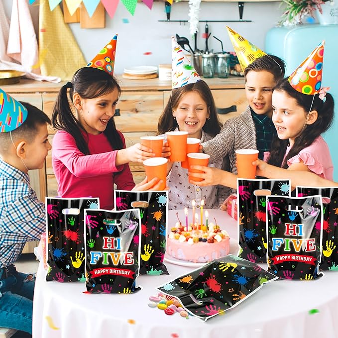 Hi Five Painting Party Favor Bags - 50Pcs Colorful Art Paint Goody Candy Treat Gift Bags, Artist Drawing Theme Plastic Birthday Party Favor Supplies Decorations for Kids Boys Girls