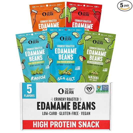 The Only Bean Crunchy Roasted Edamame Bean Snacks (5 Flavors), Healthy Snacks for Kids and Adults, High Protein Snacks, Low Carb Snack, Keto-Friendly, Gluten-Free, Vegan, 4 Ounce (Pack of 5)