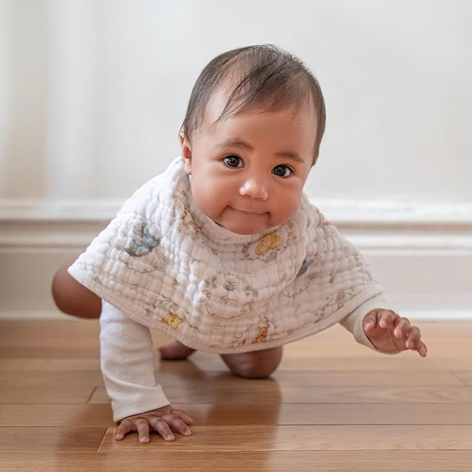 aden + anais Disney Burpy Baby Bib, 100% Cotton Muslin, Soft Absorbent 4 Layers, Multi-Use Burp Cloth and Bib, 22.5” X 11”, Single, Winnie the Pooh and Friends