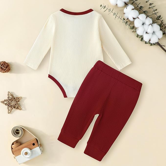 Newborn Baby Boy Girl Clothes Ribbed Knit Cotton Long Sleeve Romper Long Pant Preemie Solid Color Unisex Outfits