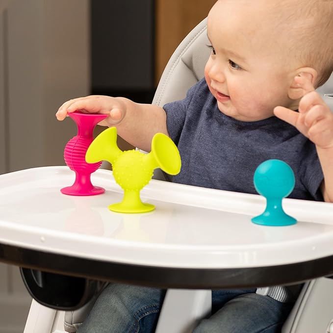 Fat Brain Toys pipSquigz, Sensory Baby Toys 6 Months Plus, Rattle Suction Cup Toy