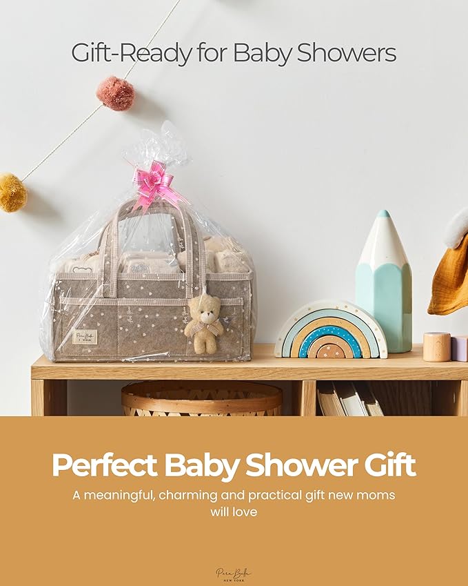 PeraBella XL Diaper Caddy Organizer With Handle, Baby Shower Gifts Basket Bag, Registry Search Must Haves Items, Newborn Girl Boy Nursery Storage Organizer, Baby Bag Essentials, Car Diaper Caddy Cart