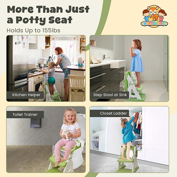 Potty Training Seat & Step Stool – Safe Triangular Frame, 5 Height Levels, Soft Cushion, Anti-Slip Design, Foldable 2-in-1 Toilet Trainer for Toddlers