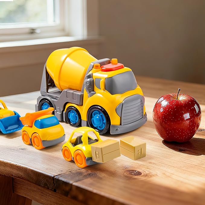 P&C 7.7" Toddlers Construction Cement Mixer Truck Toys for Ages 2-4, Mixer Truck Vehicle Car Set with Sounds and Lights for Kids 18M+, 2, 3, 4 Year Old, Ideal Birthday Christmas Gifts for Boys Girls
