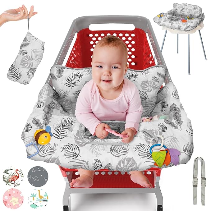 PILLANI Shopping Cart Cover for Baby, High Chair Cover for Restaurant Seat - Grocery Cart Cover for Baby Girl and Boy, Comfortable Cotton Buggy Covers for Babies - Padded Toddler Shopping Cart Cover