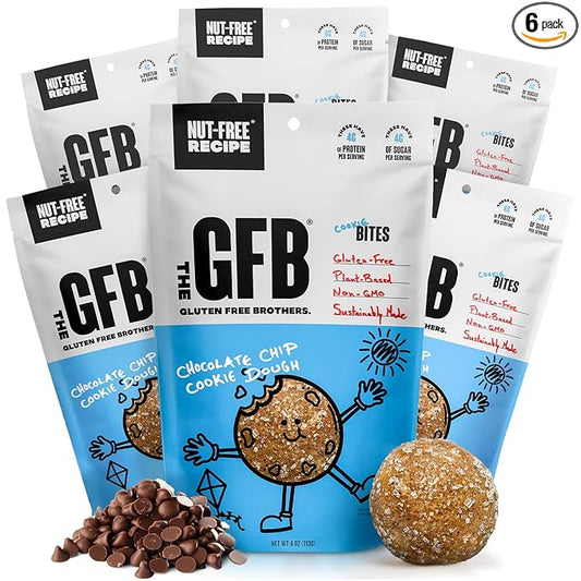 The Gluten Free Brothers Chocolate Chip Cookie Dough Nut Free Bites - Allergen Friendly, Gluten Free, Soy Free Protein Balls – Plant Based Vegan Non-GMO Snack Size Protein Energy Balls, 4 oz (6 Count)