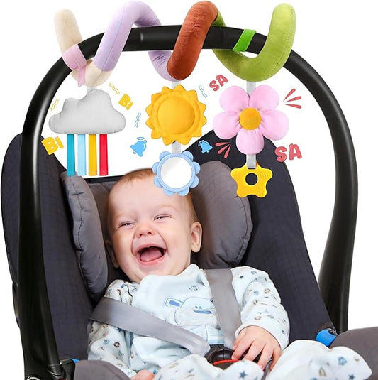 Stuffed Spiral Baby Car Seat Toys, Beat Newborn Gifts, Soft Infant Must Have Hanging Toys (Vibrant Nature)