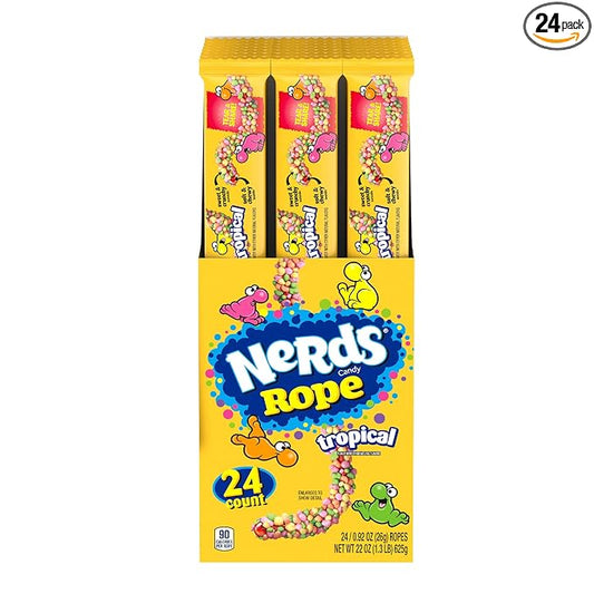 Nerds Rope Candy, Tropical Flavor, 0.92 Ounce Ropes (Pack of 24)