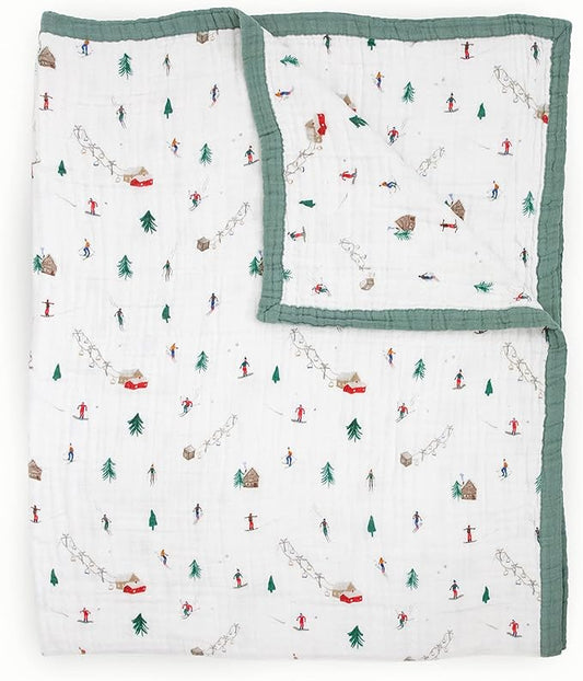 Little Unicorn Premium Quilted Throw | Super Soft, Multi-Layered Muslin XL Blanket| Great for Kids & Families (Powder Party)