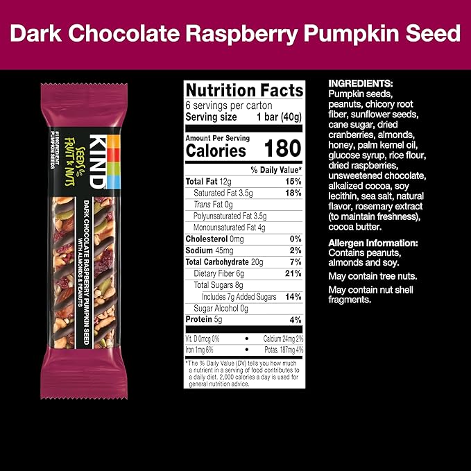 KIND Bars Seeds, Fruit and Nuts Variety Pack, Strawberry, Dark Chocolate Raspberry and Orange Cranberry, Good Source of Fiber, 5g Protein, Gluten Free Snack Bars, 18 Count