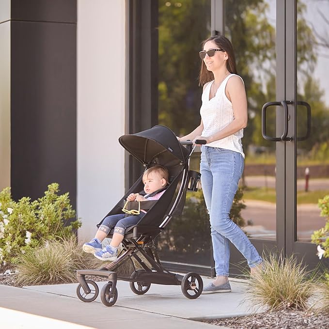 Evolur Roamer Ultra Light Stroller in Gold Black, Travel-Ready Compact Stroller with One-Hand Fold, 33 lb Capacity, Sun Canopy & Cup Holder, Easy Clean, Smooth Ride for Everyday Use