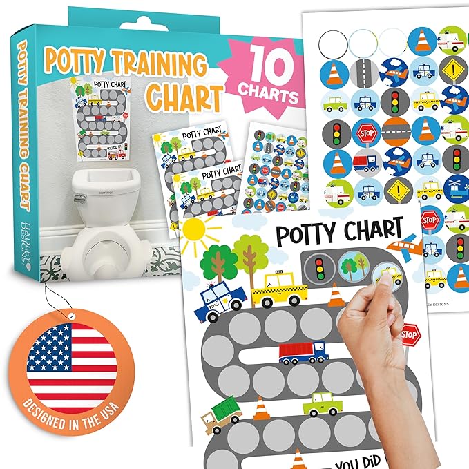Hadley Designs Potty Training Chart for Boys with Fun Reward Stickers – Sticker Chart for Kids Potty Training, Potty Training Chart for Toddlers Boys, Sticker Chart for Potty Success
