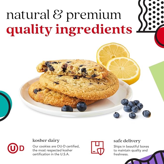 David's Cookies Fresh Baked Decadent Jumbo Lemon Gourmet Cookies – 2lb Gift Basket Tin with 8 Large Lemon Cookies – Bakery-Style Soft and Chewy Dessert for Holidays, Birthdays, Thank You Gifts