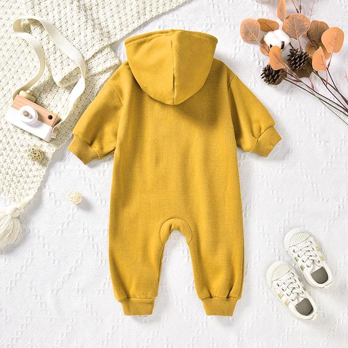 Unutiylo Unisex Baby Boys Girls Long Sleeve Infant Baby Zipper Hooded Jumpsuits Romper Loose Outfit Clothes