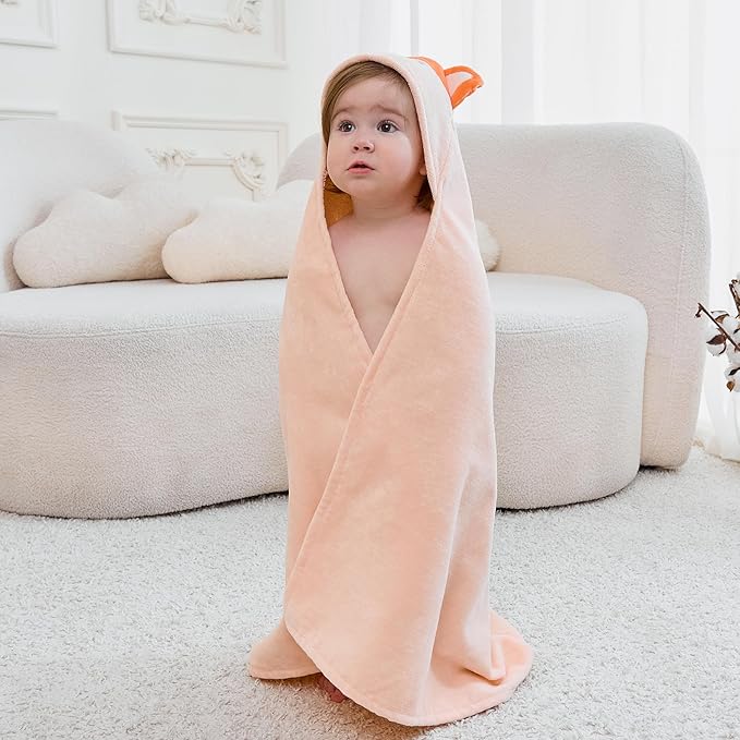 Mooreeke 2 Pack Toddler Towels - 100% Cotton Toddler Hooded Towels - Soft Baby Bath Towel with Hood for Newborn - Comfort Towel for Baby Girls and Boys - Animal Shaped (Puppy & Fox)