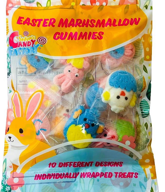 Easter Marshmallow Gummies - 10 Fun Designs, 6-Pack, Total 60 Individually Wrapped Gummies - Gluten-Free & Dairy-Free, Perfect for Egg Hunts