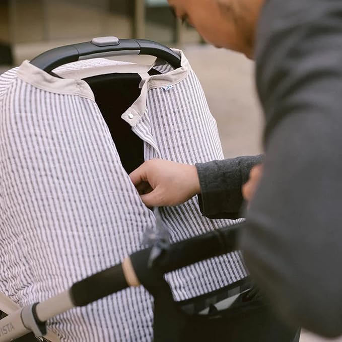 Little Unicorn Breathable Car Seat Canopy | Magnetic Closure Cover & Universal Fit | Protection & Privacy for Baby (Grey Stripe)