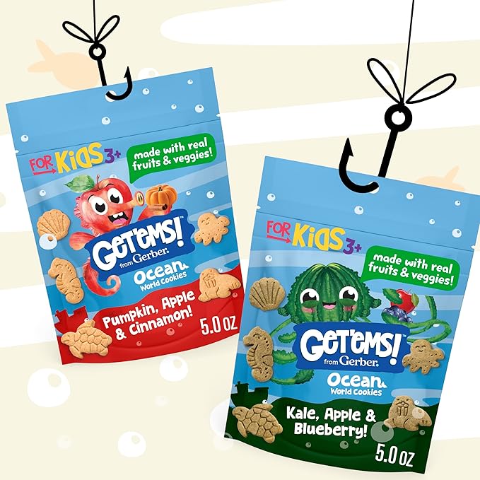 Get'ems! from Gerber Pumpkin, Apple & Cinnamon Ocean World Cookies, Kids Snack Made with Real Veggies & Fruits, Iron & Vitamin E